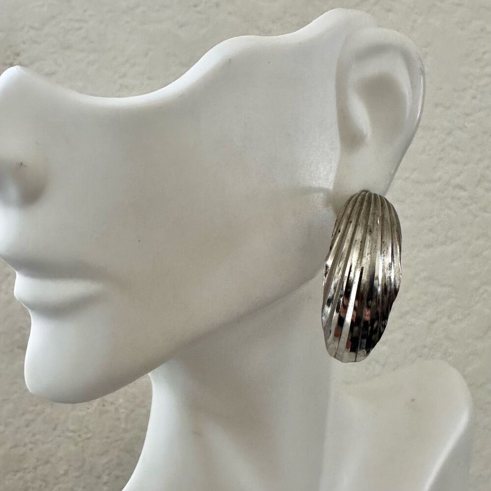 Vintage Sculptural Silver-Tone Swirl Hoop Earrings